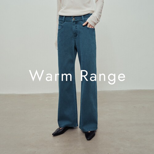 Warm Range 孔雀蓝弹力直筒牛仔长裤