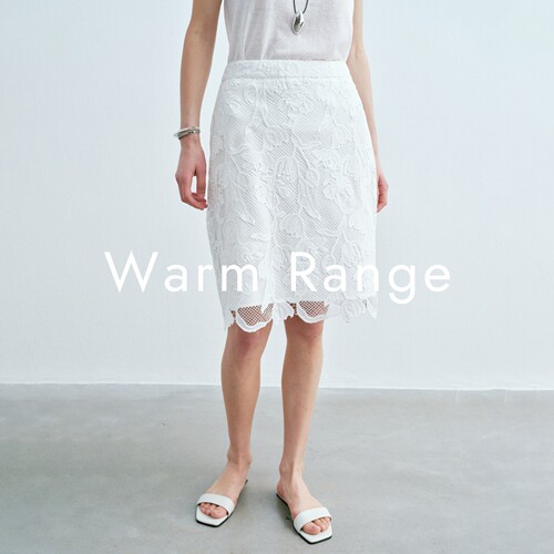 Warm Range 重工花卉蕾丝刺绣拼接半身裙夏季微弹挺括感直筒中裙