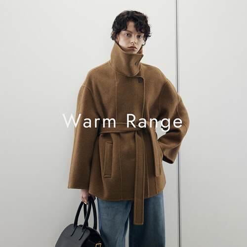 Warm Range羊绒羊毛立领茧型短款外套24秋冬廓形绑带双面呢大衣女