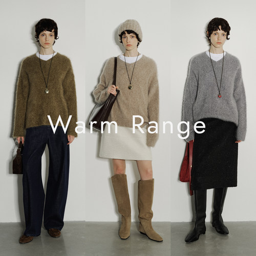 Warm Range V领套头羊毛毛衣秋冬宽松绒柔软感毛针织衫女