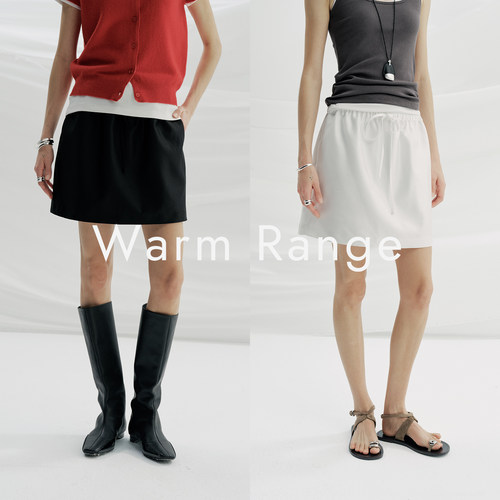 Warm Range 缎面光泽感松紧腰A字半身裙女夏季休闲百搭轻薄短裙