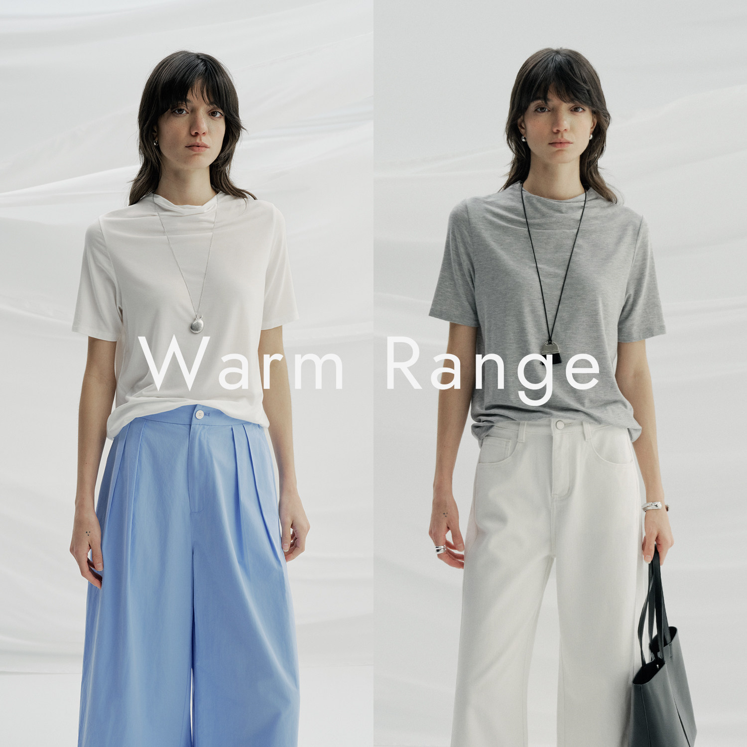 Warm Range 凉感亲肤天丝半高领薄短袖夏季清爽通勤百搭圆领T恤女 - 实物图