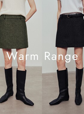 Warm Range 条纹羊毛毛呢显瘦A字短裙
