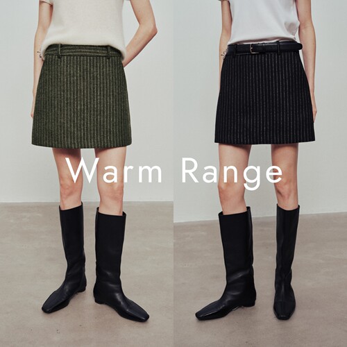 Warm Range 条纹羊毛毛呢显瘦A字短裙
