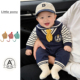 连体衣男宝宝海军领假两件长袖 婴幼儿春季 新款 外出爬服时髦包屁衣