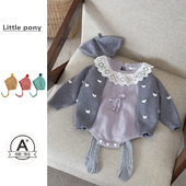 婴儿衣服秋季 包屁哈衣两件套针织爬服 女宝宝爱心针织开衫 新款 套装