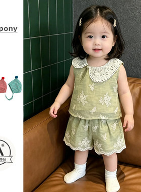 婴儿夏季薄款唐装女宝宝可爱娃娃领无袖上衣短裤国风外出服两件套
