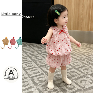 女童夏季韩式波点两件套洋气无袖上衣短裤新款套装女宝宝清凉夏装