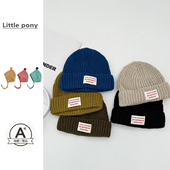 儿童秋冬新款 帽子韩版 字母标贴针织帽男女宝宝百搭保暖护耳毛线帽
