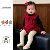 女宝宝红色包屁哈衣秋冬新款 韩版 蝴蝶结三角爬服红色新年周岁爬服