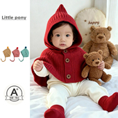 婴儿红色连帽披肩外套冬季 保暖针织斗篷帽男女宝宝圣诞新年披肩帽