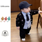 休闲长裤 婴儿衣服2026春季 两件套 针织开衫 条纹衬衫 新款 学院风长袖