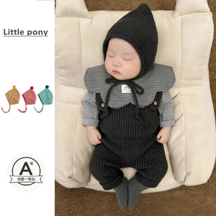 婴幼儿春季新款针织连身衣男女宝宝韩版百搭针织包屁裤打底衫套装