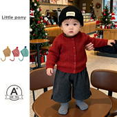 儿童冬季 新款 针织毛衣男女宝宝红色新年毛衣外套百搭喜庆过年衣服