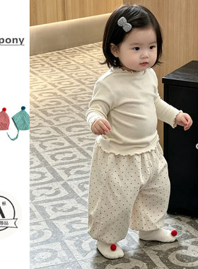 女童春秋韩版波点打底长裤