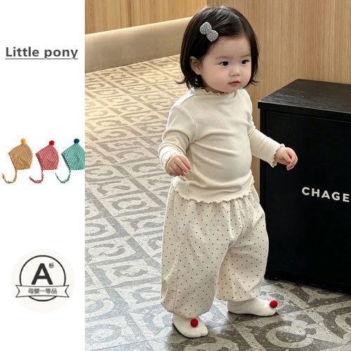 女童春秋韩版波点打底长裤