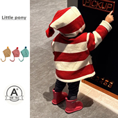 男女宝宝韩系条纹连帽毛衣百搭保暖针织开衫 婴儿秋冬新款 针织衫