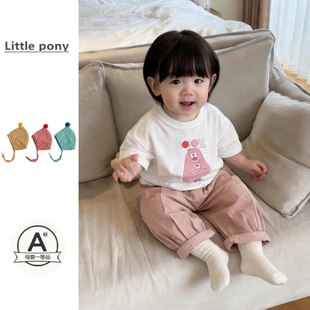 T恤宽松休闲裤 女宝宝26夏季 儿童可爱卡通印花短袖 套装 两件套 新款