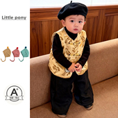 男宝宝秋冬新款 儿童新中式 唐装 保暖金丝提花夹棉马甲中国风拜年服