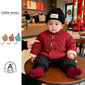 婴儿冬季 新款 棉服外套男宝宝红色喜庆菱格夹棉加厚保暖外套拜年服