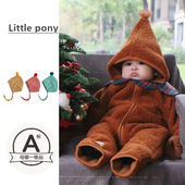 婴幼儿丹麦风摇粒绒连体衣外出服秋冬男女宝宝纯色连帽保暖爬服