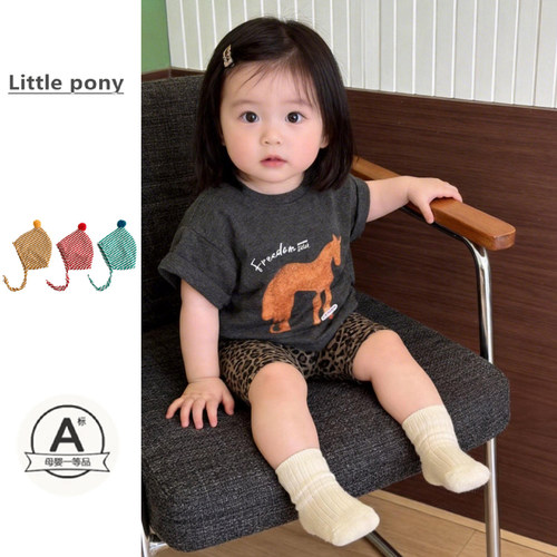 儿童夏季新款裤子男女童韩版时髦豹纹骑行裤百搭洋气短袖短裤套装