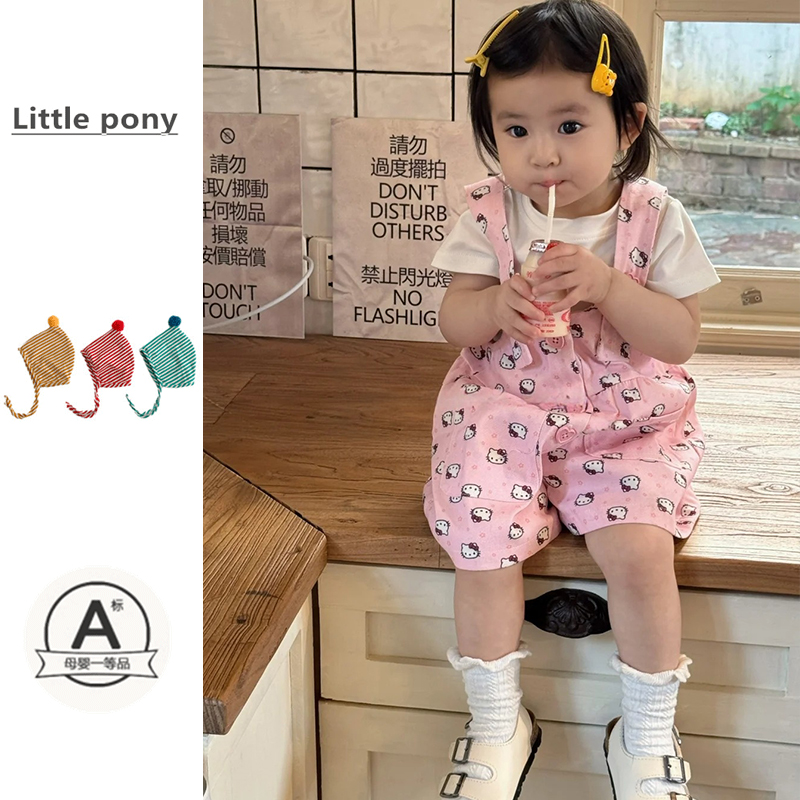 婴儿夏季新款卡通KT猫连体背带裤
