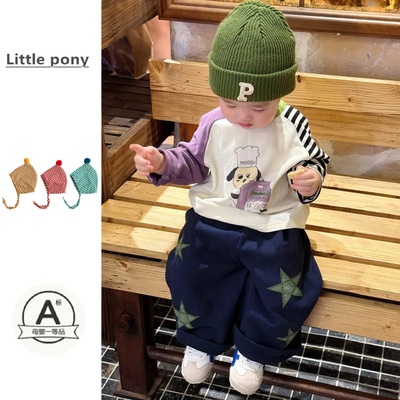 婴儿秋季新款套装男宝宝可爱卡通印花长袖上衣星星哈伦裤两件套潮