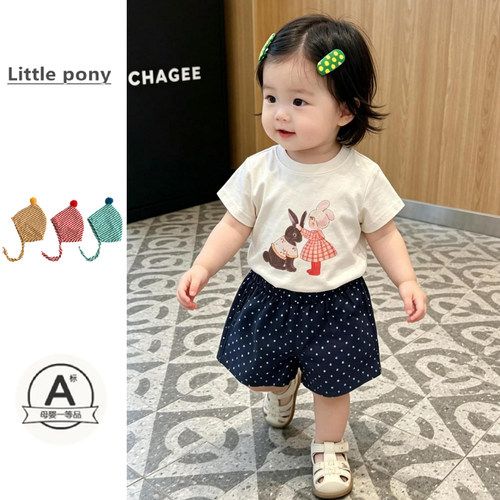 婴儿夏季可爱卡通印花T恤女宝宝短袖圆领上衣儿童休闲百搭半袖T恤