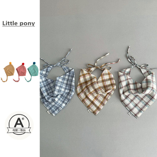 儿童春季新款韩版格子头巾男女童百搭三角巾日常搭配格子系带丝巾