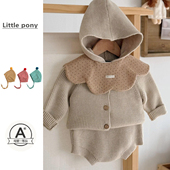 婴幼儿秋冬新款 两件套 连帽毛衣外套包屁短裤 针织套装 男女宝宝韩版