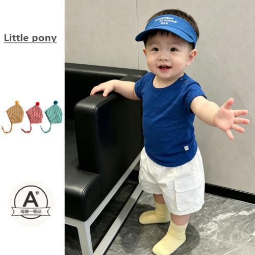 婴儿夏季新款短袖T恤男女童韩版纯色简约半袖上衣百搭休闲套头T恤