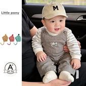 新款 条纹打底衫 背带裤 婴儿衣服春季 套装 儿童可爱长袖 连体裤 两件套