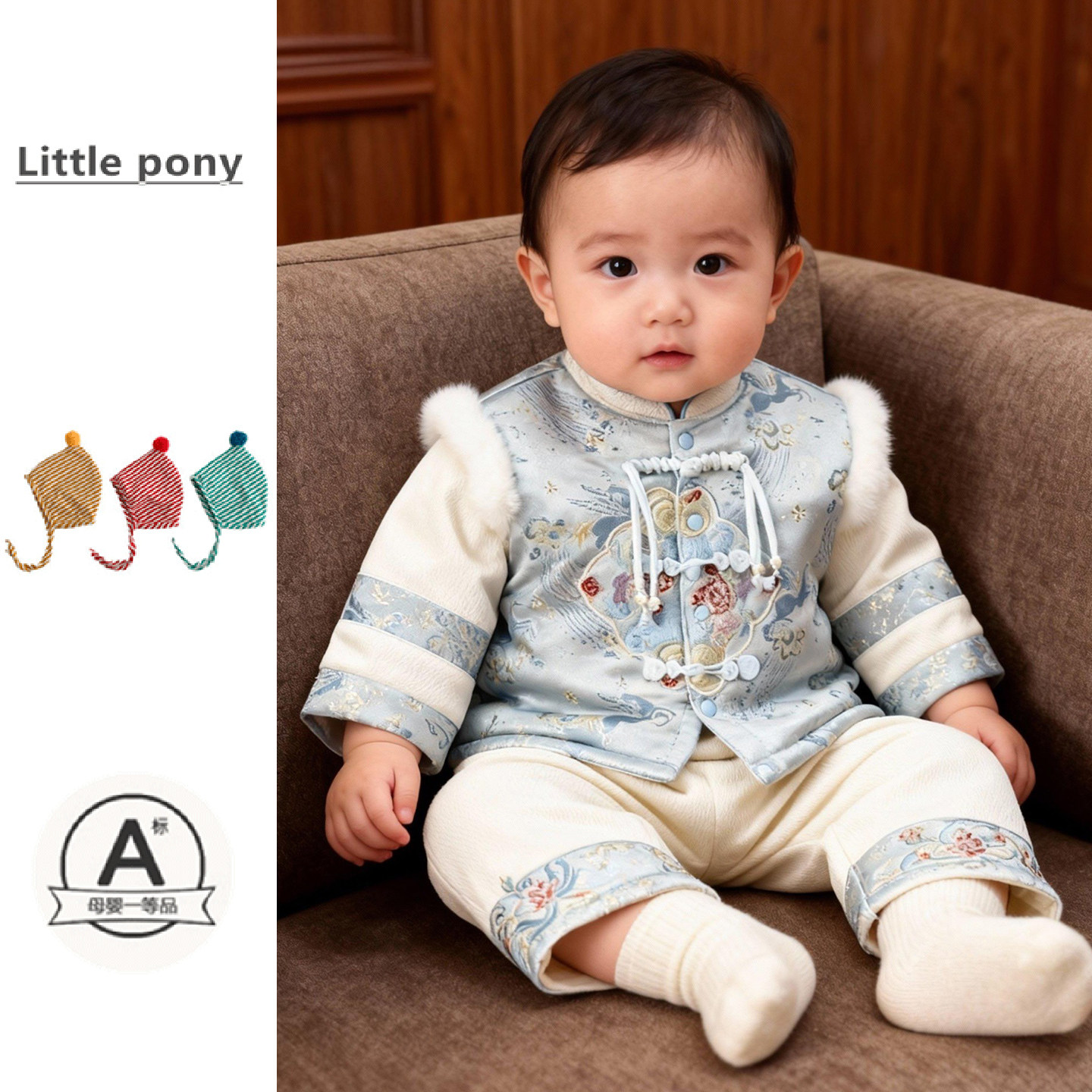 男女宝宝中国风加厚上衣长裤两件套儿童新中式假两件新年周岁套装