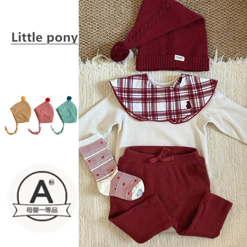 小宝宝圣诞居家套装针织打底上衣裤子红色喜庆小月龄红格子口水巾,童装/婴儿装/亲子装,套装,淘宝优惠券,粉丝福利购,淘宝优惠卷