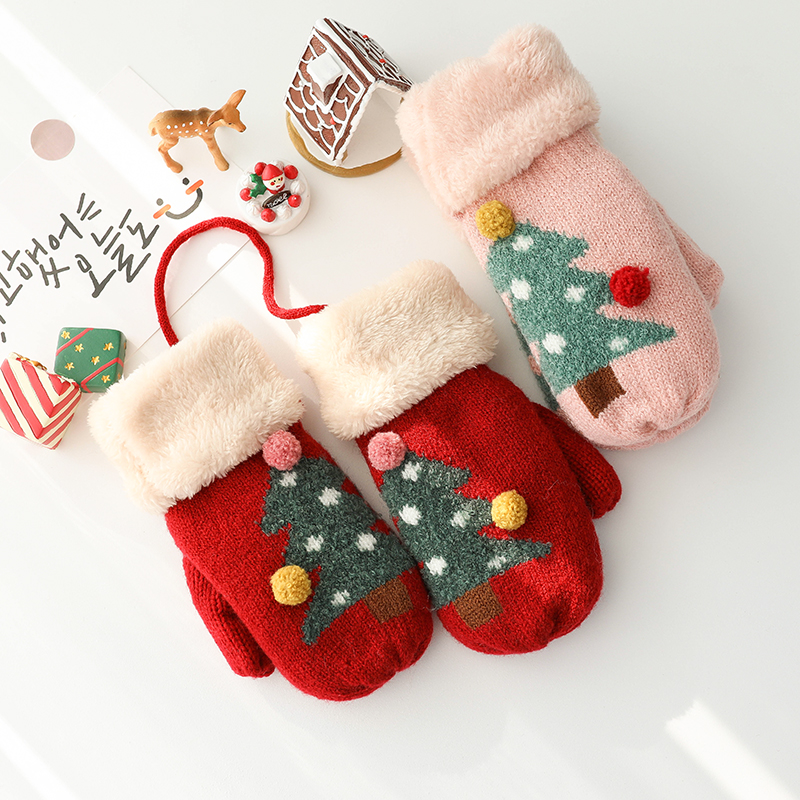 圣诞树毛线儿童手套幼儿园小学