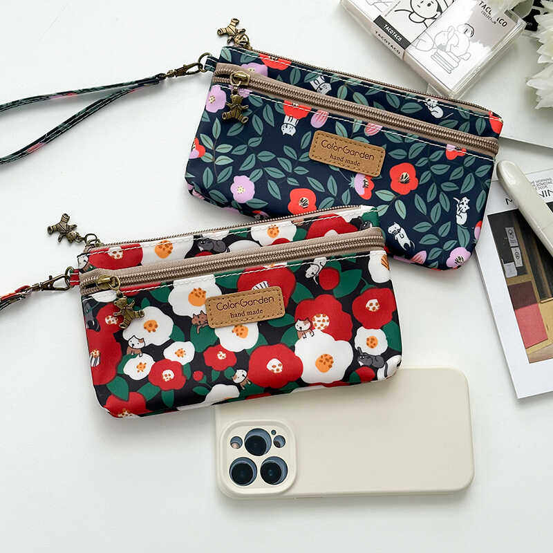 新款防水牛津布手拿包可放手机女手挽双层手机包化妆包多功能钱包