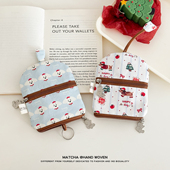 多功能钥匙包女布艺抽拉式 迷你可爱拉链车钥匙包大容量卡包二合一