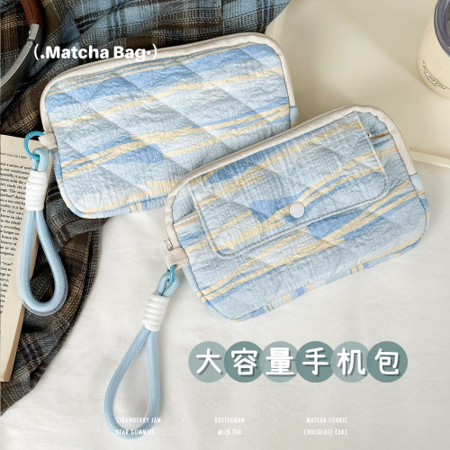 韩系蓝色ins风拉链手机包
