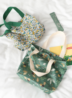 绿色系棉布小手拎包 轻薄款夏日手拎水果系花朵休闲手提小包包