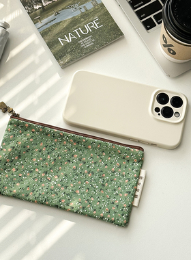 绿漫野 手机收纳包横款拉链小布包 零钱口红耳机钥匙防尘防刮布袋