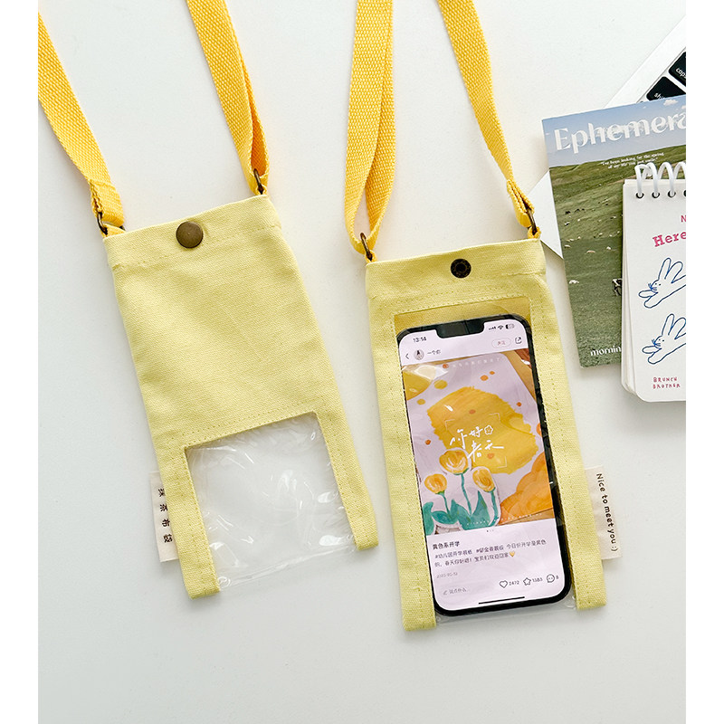 触屏斜挎手机包女2026新款帆布袋ins风百搭单肩小背包可扫码拍照