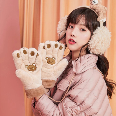 软乎乎可爱款卡通熊掌毛绒手套