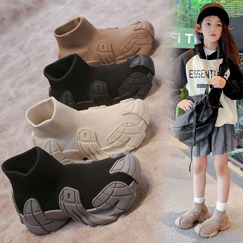 儿童鞋子春秋男童椰子鞋一脚蹬高帮女童运动鞋小孩透气网面中大童
