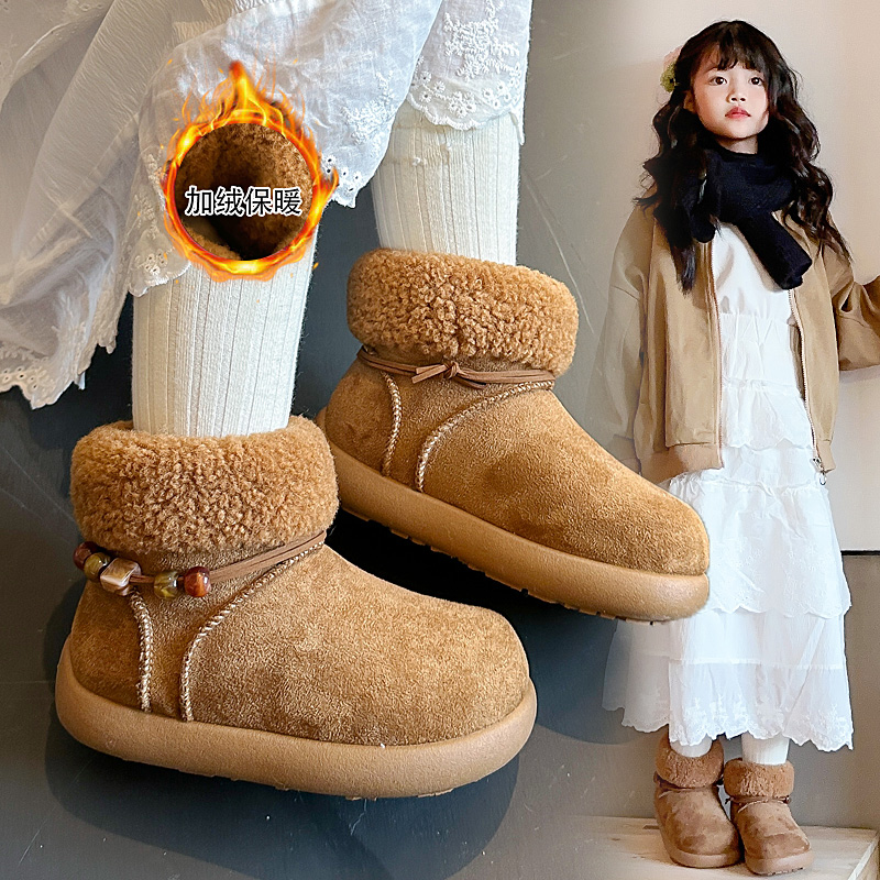 儿童冬加厚翻边防寒高帮雪地靴