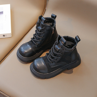 儿童走秀靴子男童黑色马丁靴夏季女童凉鞋短靴夏款透气薄款模特男