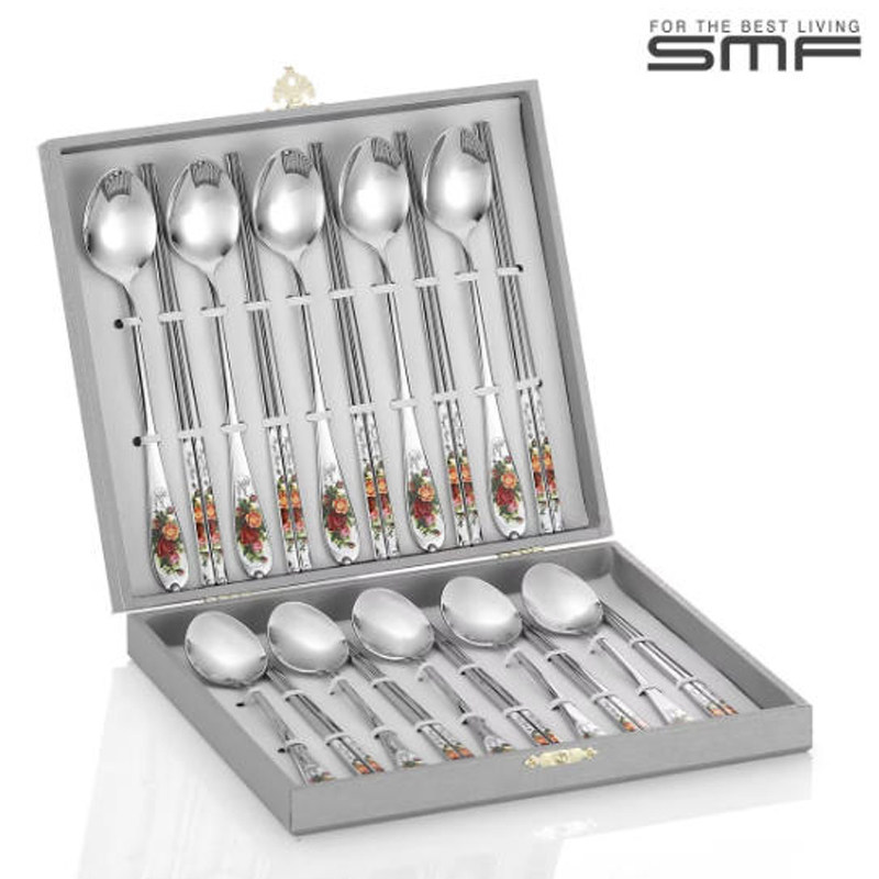 韩国原装进口正品 SMF不锈钢18-10餐具勺子筷子套装送礼