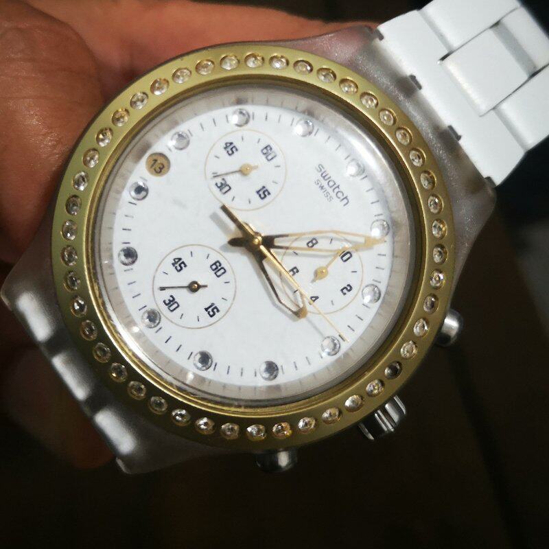 议价Swatch irony diaphane 三眼计时潜水表，
