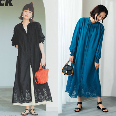 连衣裙女春夏新款纯棉镂空蕾丝精致宽松黑色有大码外贸出口长裙