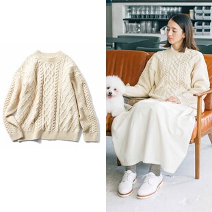 毛衣女秋冬新款粗线厚实温暖宽松慵懒有大码外贸日单毛混针织衫